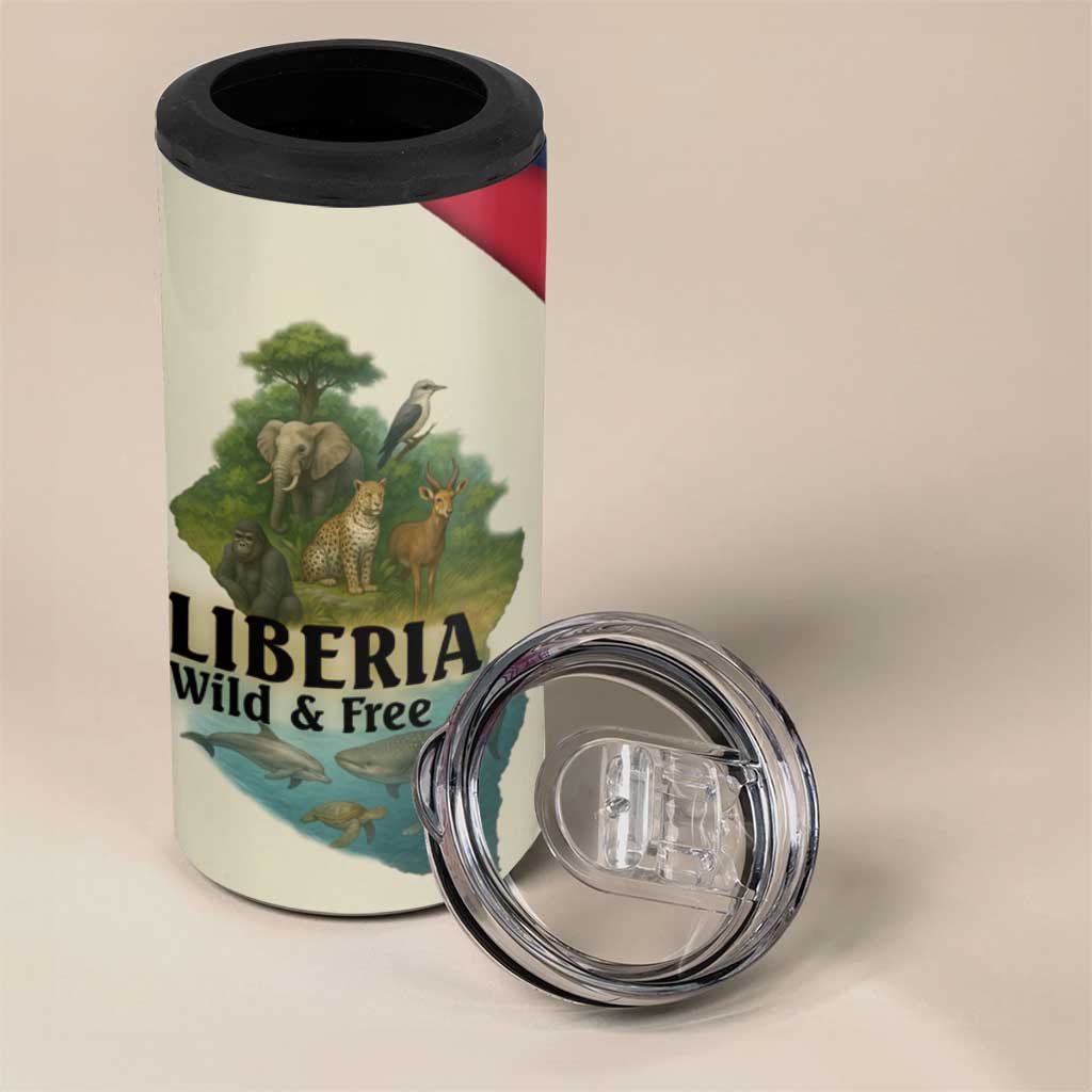 Liberia Wildlife 4 in 1 Can Cooler Tumbler African Safari and Ocean Marine Life TS04