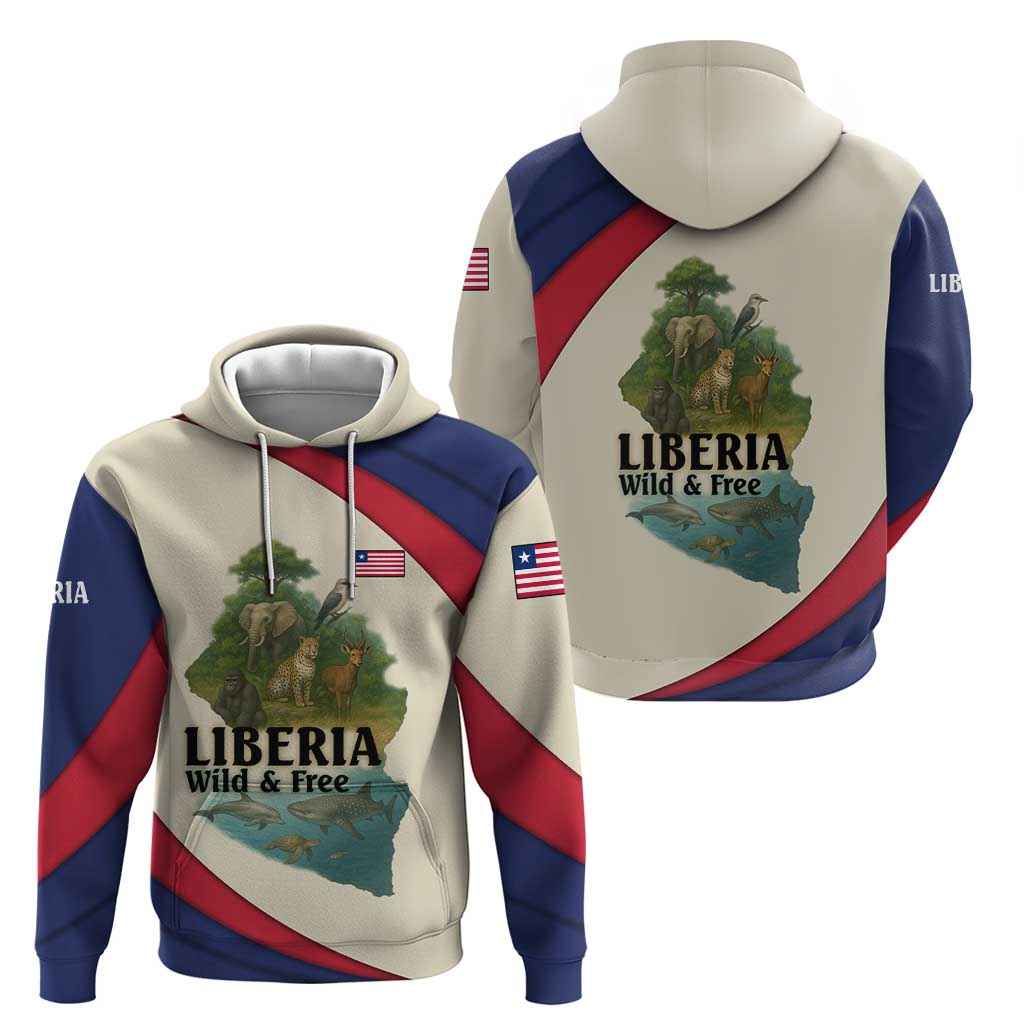 Liberia Wildlife Hoodie with African Safari and Ocean Marine Life Design TS04