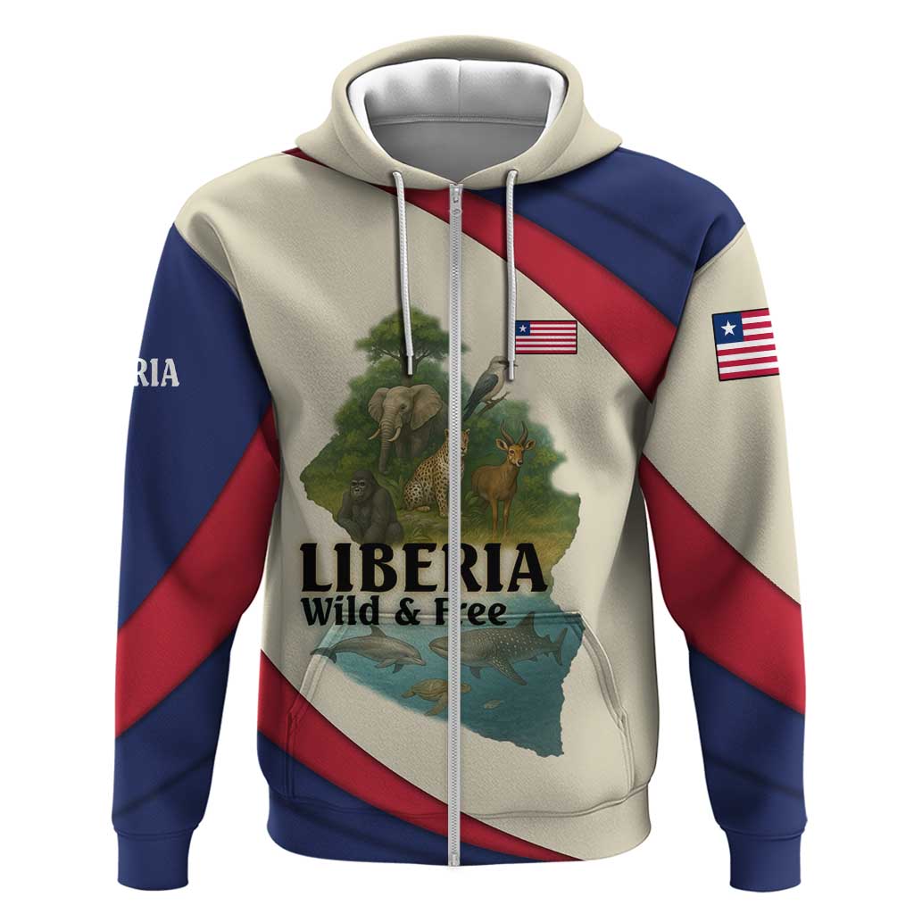 Liberia Wildlife Hoodie with African Safari and Ocean Marine Life Design TS04