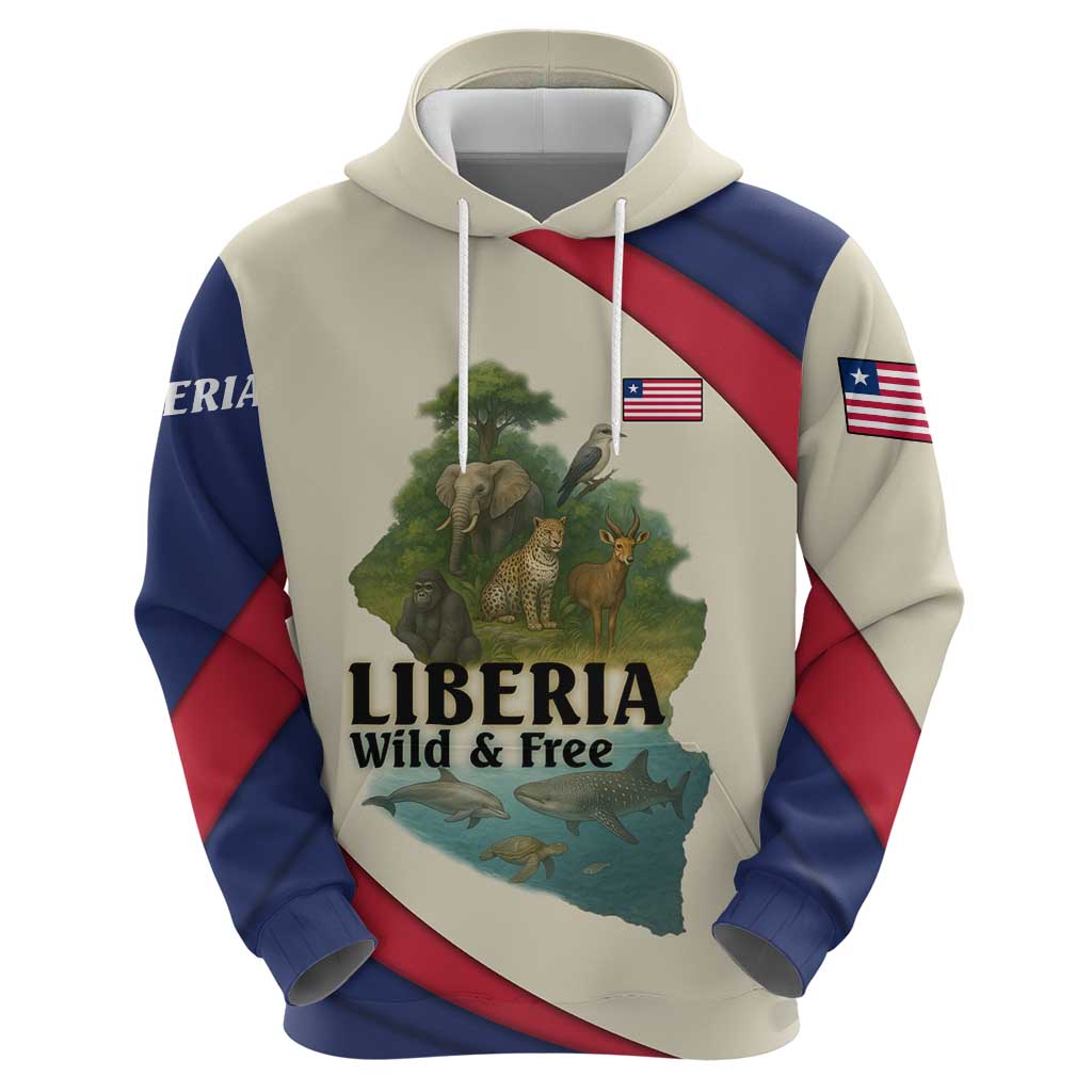 Liberia Wildlife Hoodie with African Safari and Ocean Marine Life Design TS04