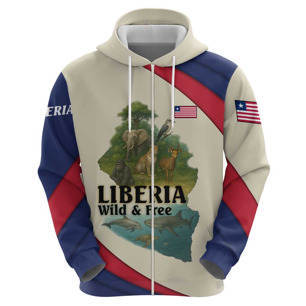 Liberia Wildlife Hoodie with African Safari and Ocean Marine Life Design TS04