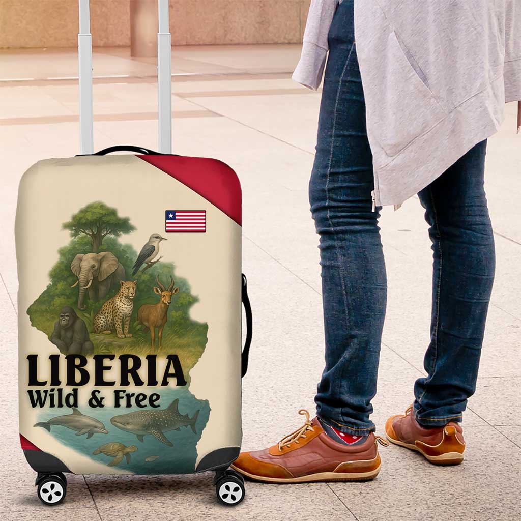 Liberia Wildlife Luggage Cover with African Safari and Ocean Marine Life Design TS04