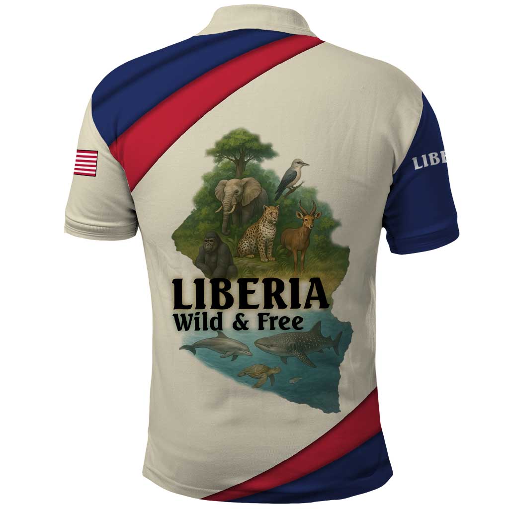 Liberia Wildlife Polo Shirt with African Safari and Ocean Marine Life Design TS04