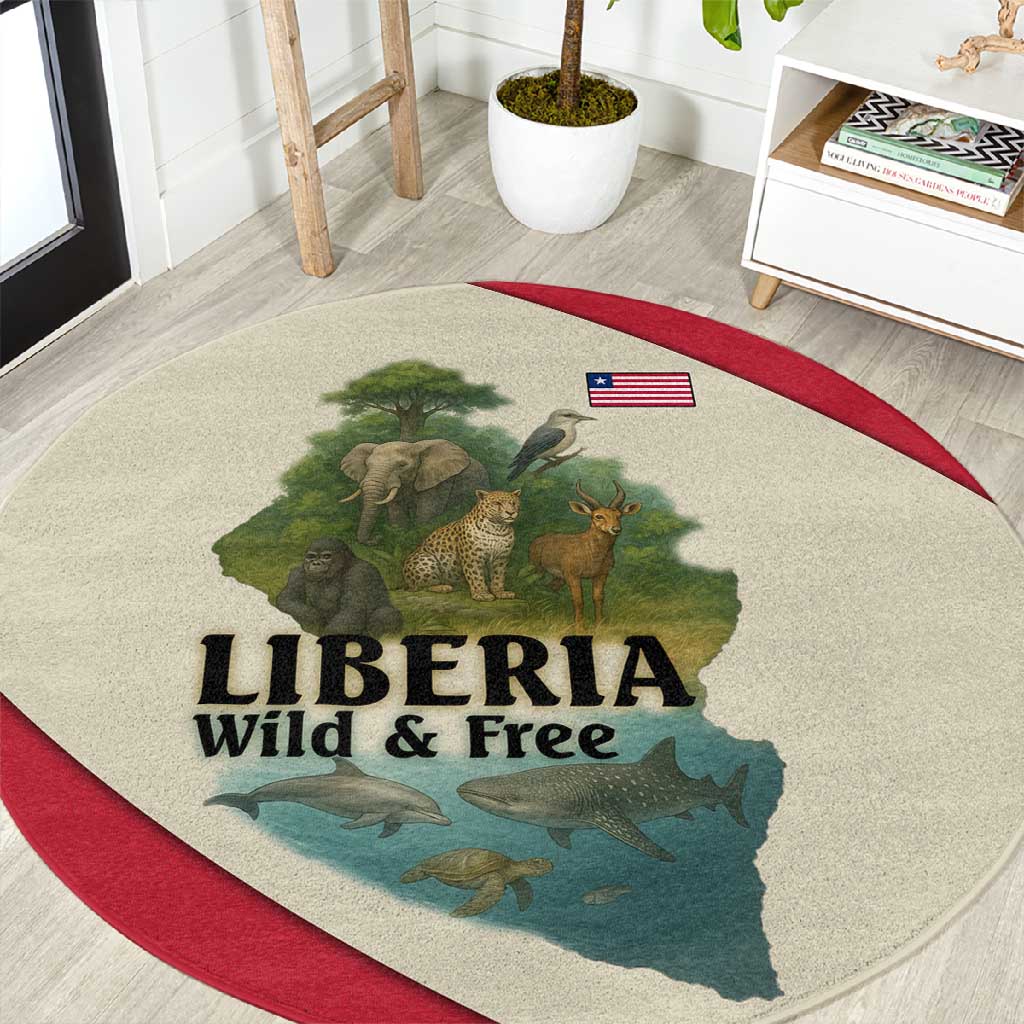 Liberia Wildlife Round Carpet African Safari and Ocean Marine Life TS04