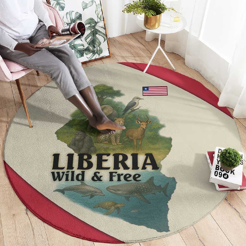Liberia Wildlife Round Carpet African Safari and Ocean Marine Life TS04