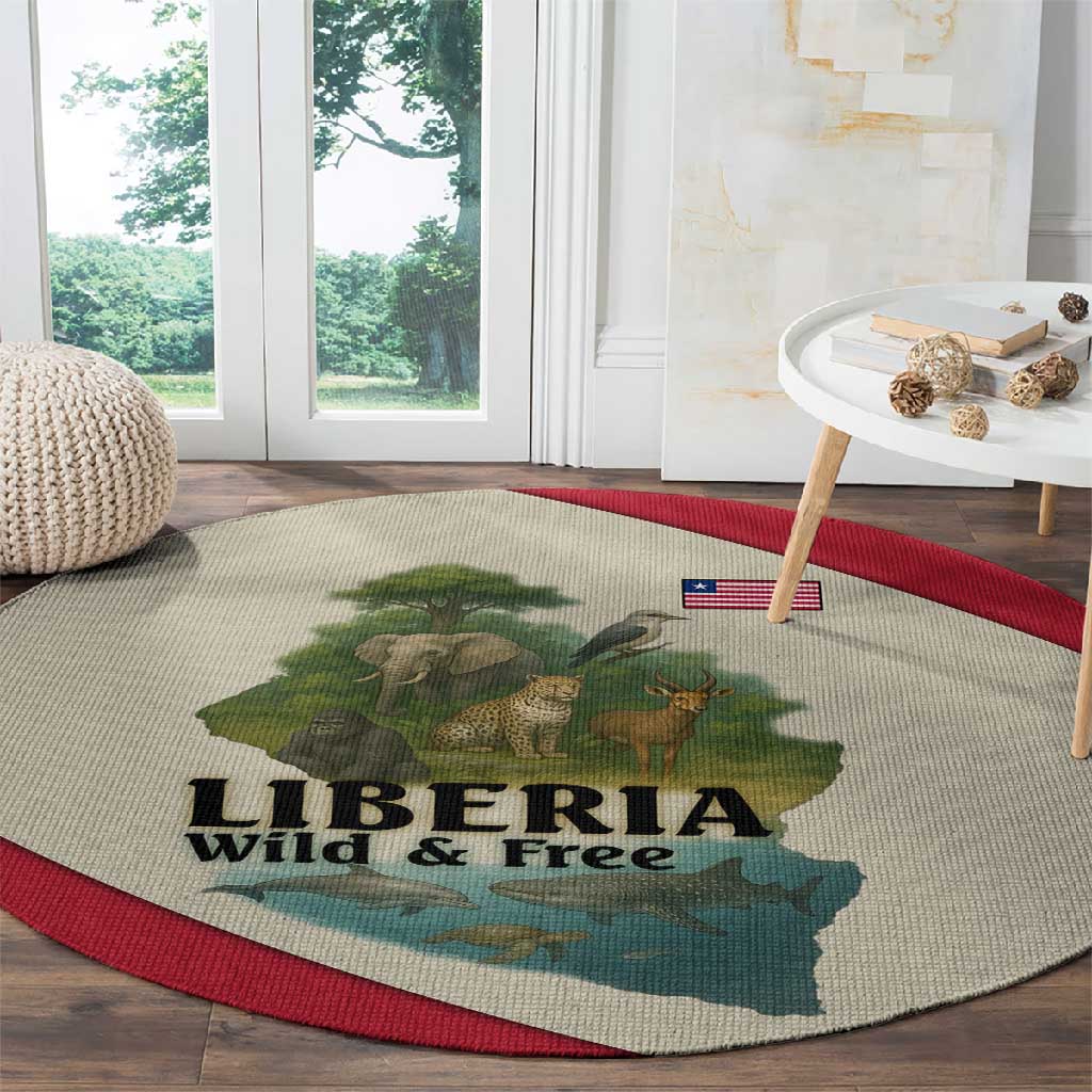 Liberia Wildlife Round Carpet African Safari and Ocean Marine Life TS04