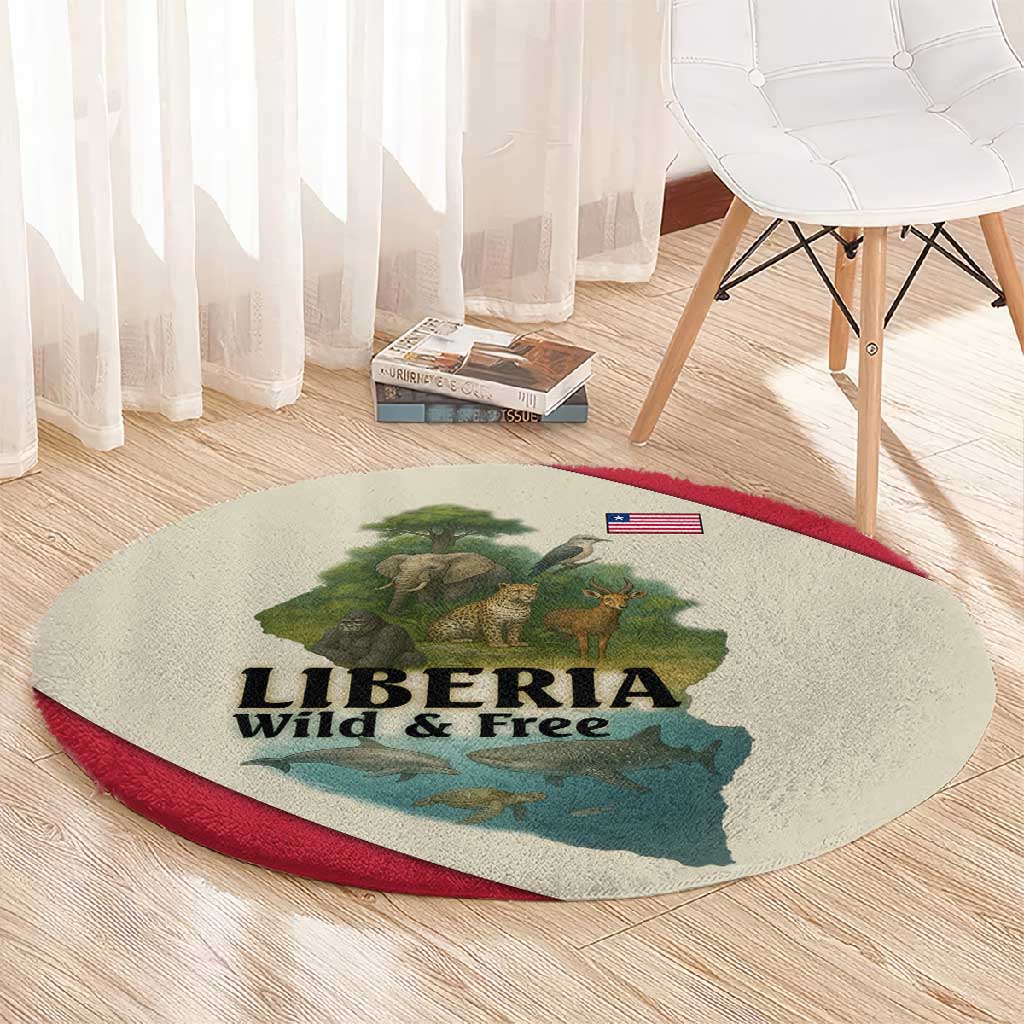 Liberia Wildlife Round Carpet African Safari and Ocean Marine Life TS04