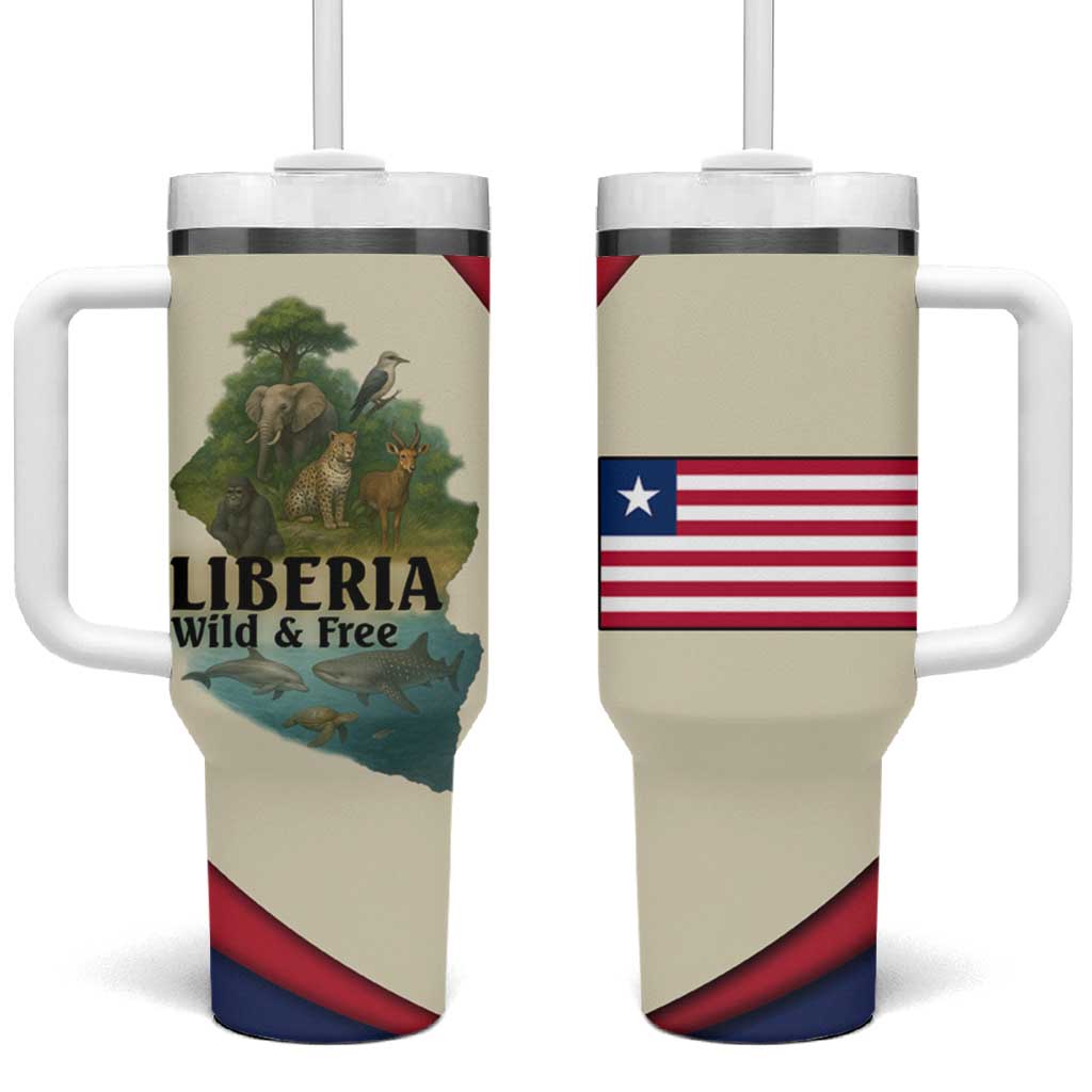 Liberia Wildlife Tumbler With Handle African Safari and Ocean Marine Life TS04