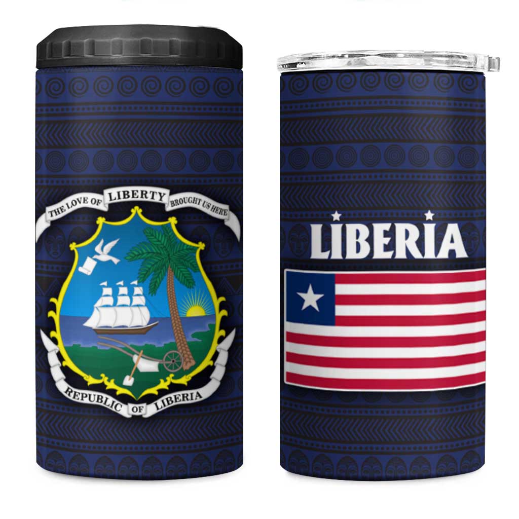 Liberia National Emblem 4 in 1 Can Cooler Tumbler Tribal Pattern and Heritage Colors TS04