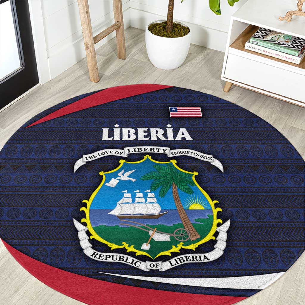 Liberia National Emblem Round Carpet Tribal Pattern and Heritage Colors TS04