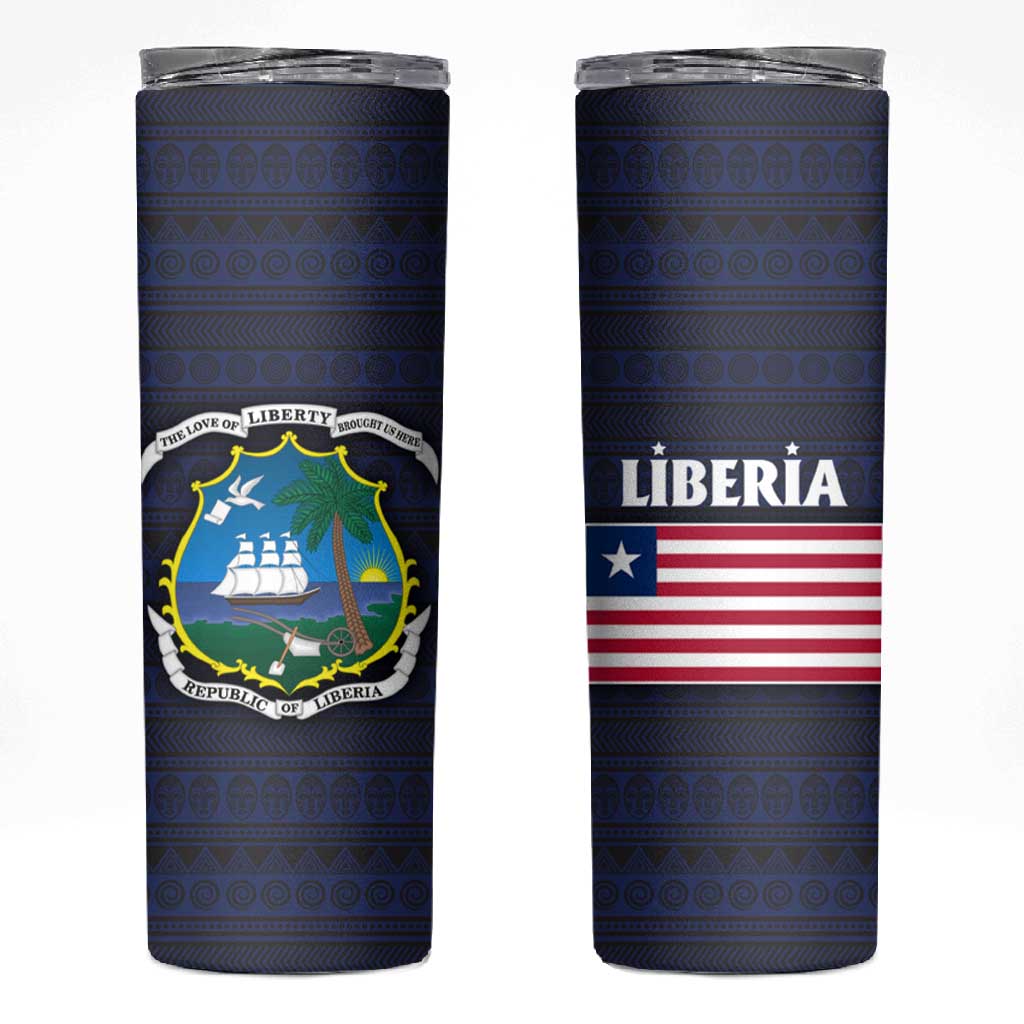 Liberia National Emblem Skinny Tumbler Tribal Pattern and Heritage Colors TS04