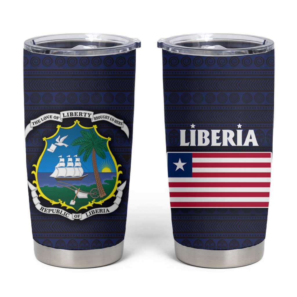 Liberia National Emblem Tumbler Cup Tribal Pattern and Heritage Colors TS04