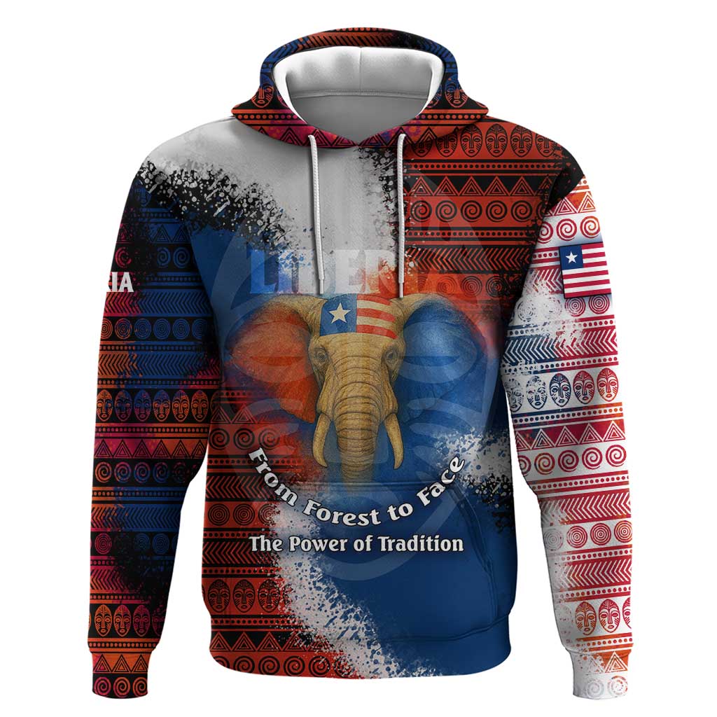 Liberia Elephant Power of Tradition Hoodie with Tribal Red Blue Splash Pattern TS04