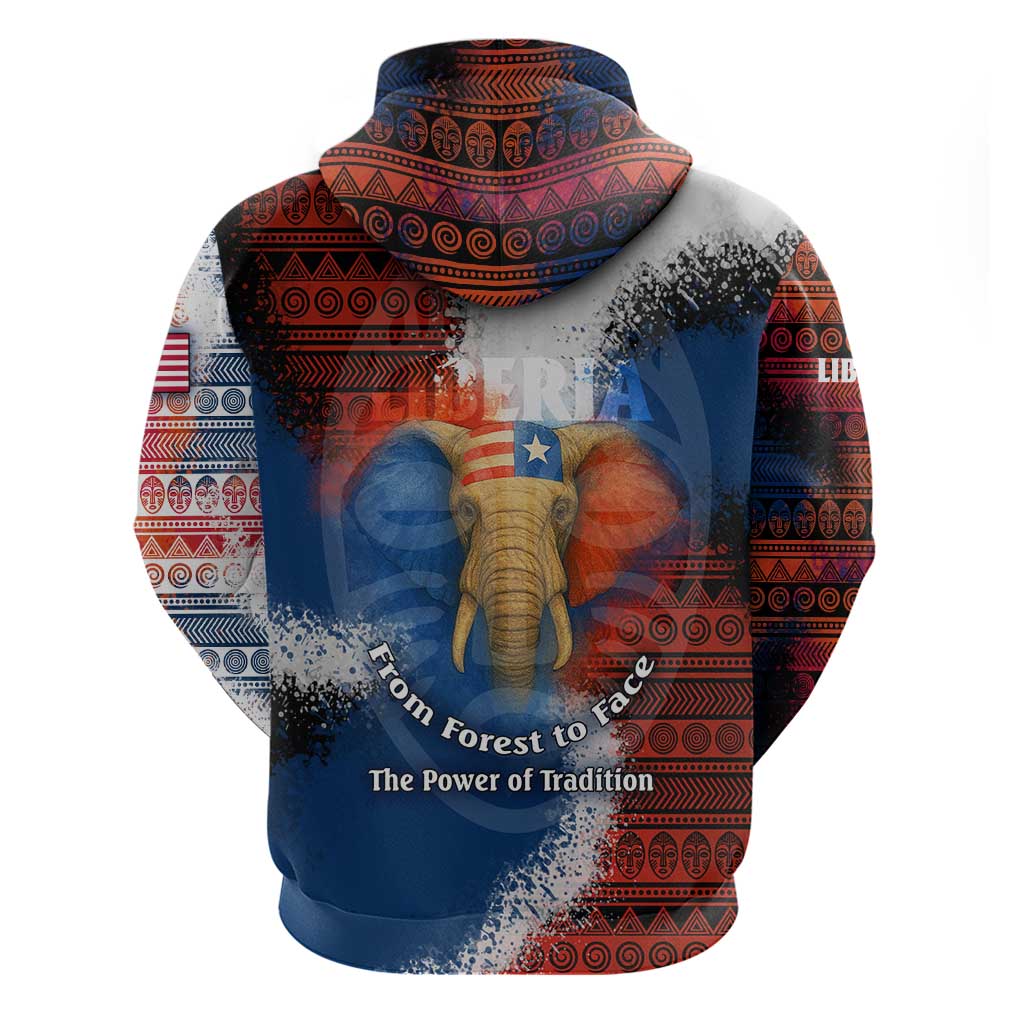 Liberia Elephant Power of Tradition Hoodie with Tribal Red Blue Splash Pattern TS04