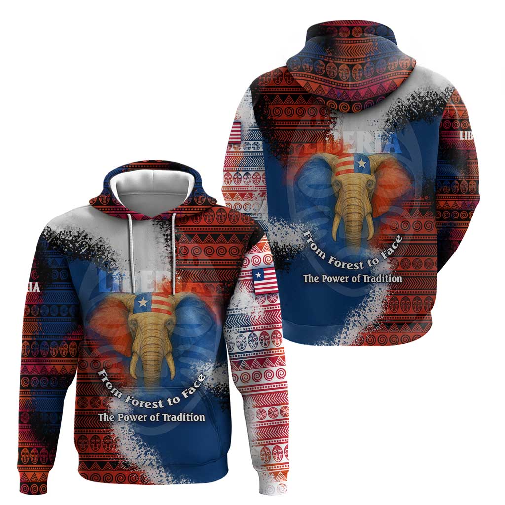 Liberia Elephant Power of Tradition Hoodie with Tribal Red Blue Splash Pattern TS04