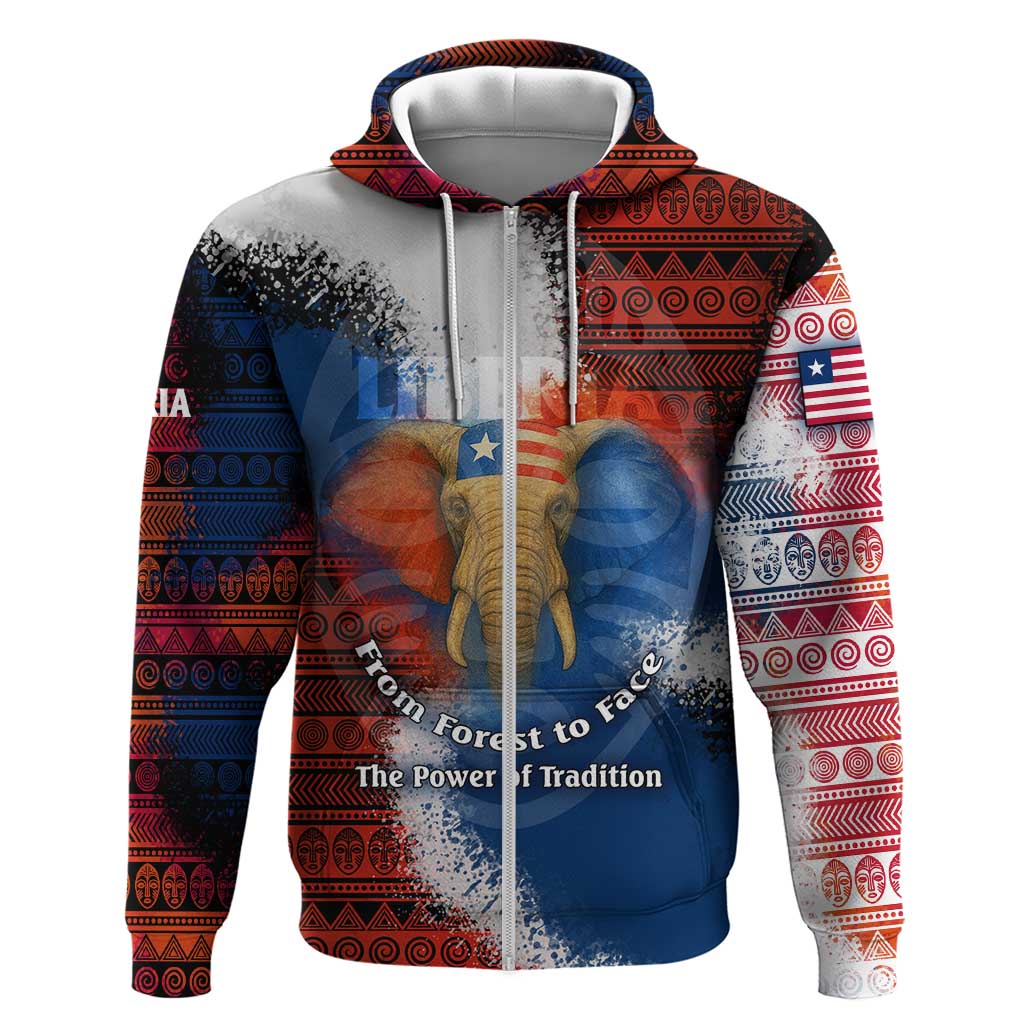 Liberia Elephant Power of Tradition Hoodie with Tribal Red Blue Splash Pattern TS04