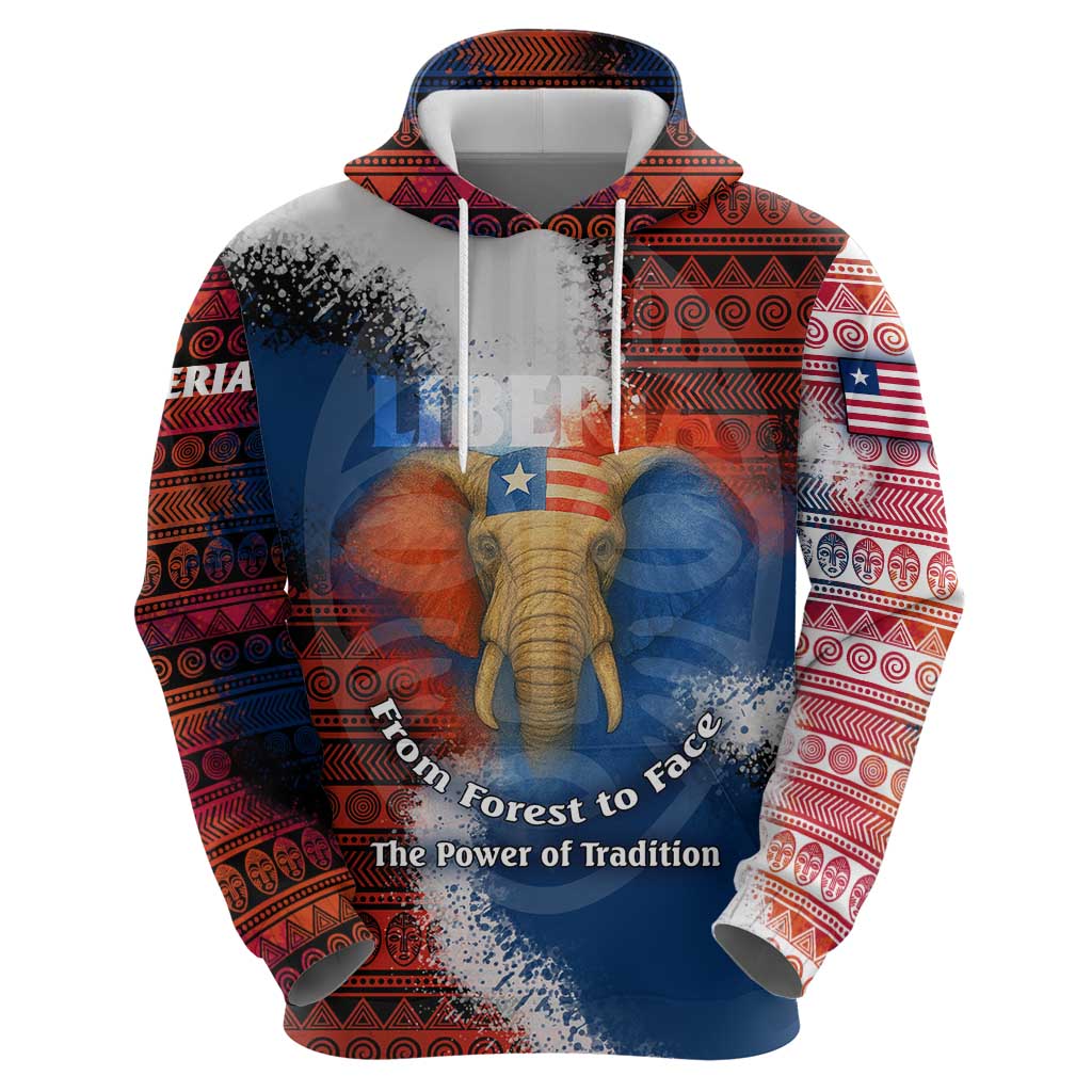 Liberia Elephant Power of Tradition Hoodie with Tribal Red Blue Splash Pattern TS04