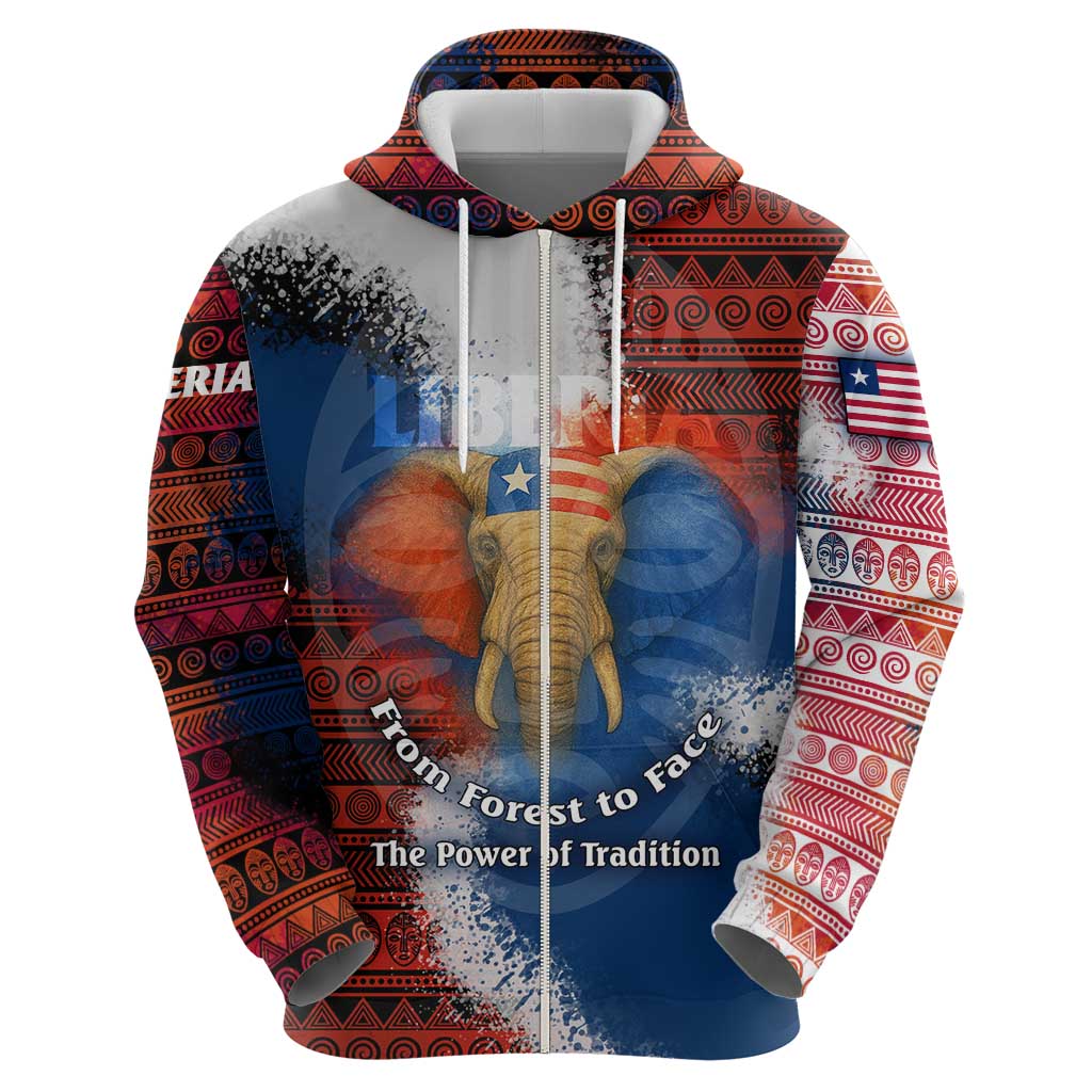 Liberia Elephant Power of Tradition Hoodie with Tribal Red Blue Splash Pattern TS04