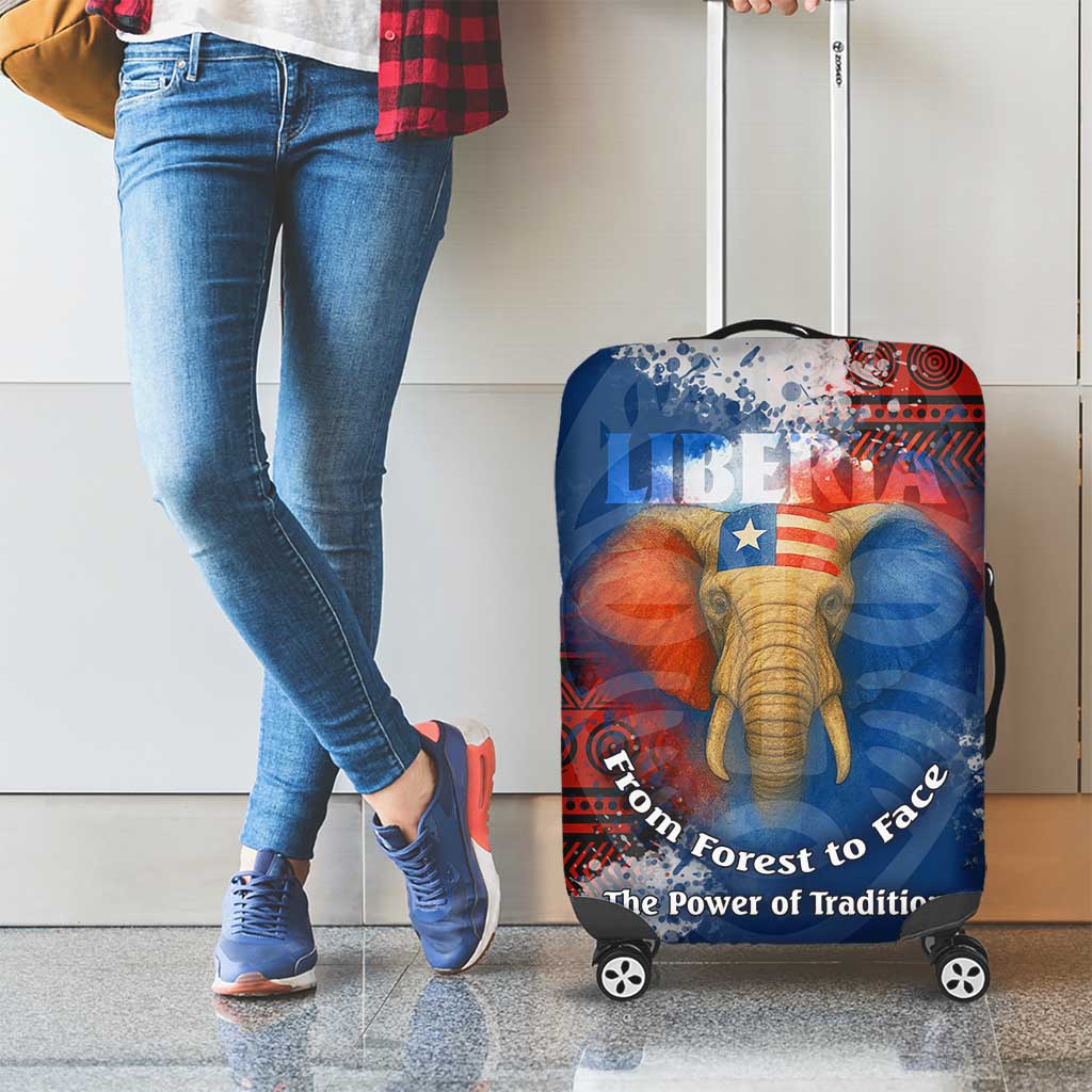 Liberia Elephant Power of Tradition Luggage Cover with Tribal Red Blue Splash Pattern TS04