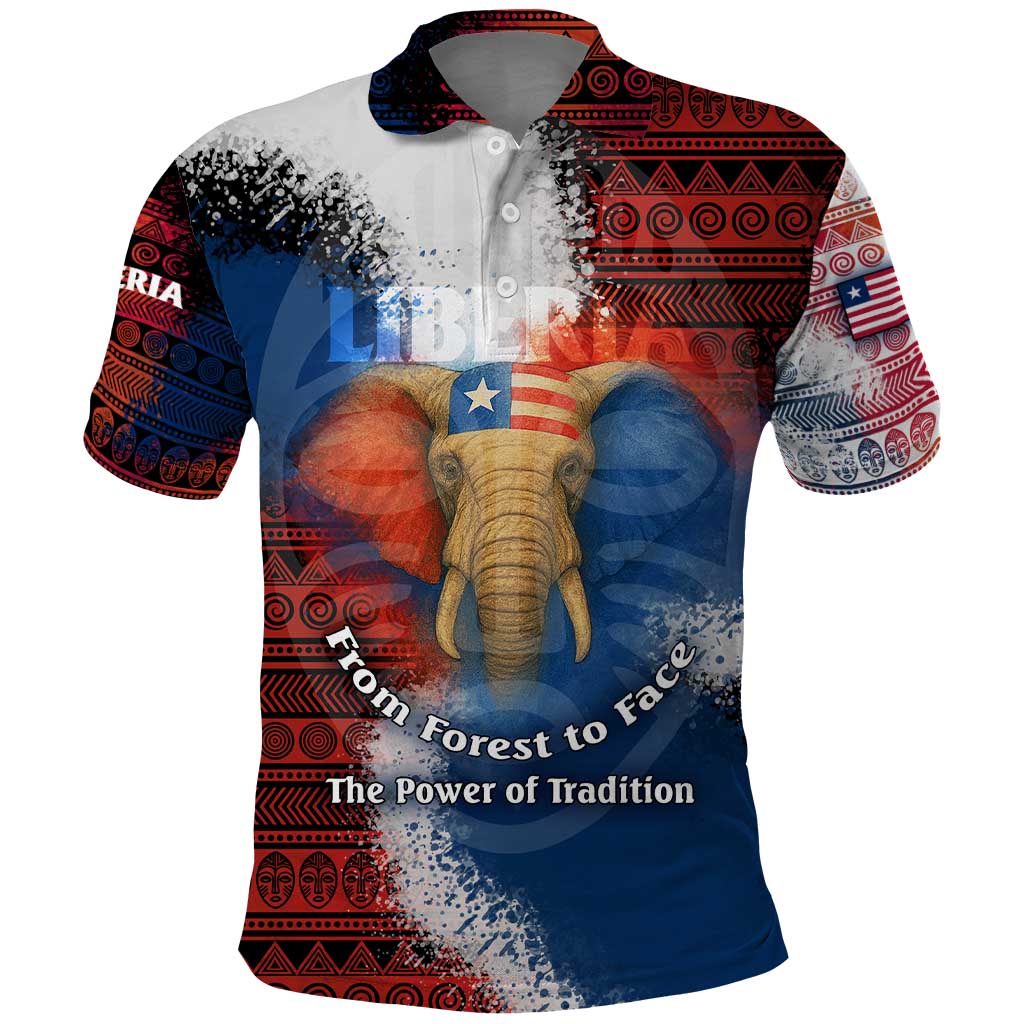 Liberia Elephant Power of Tradition Polo Shirt with Tribal Red Blue Splash Pattern TS04