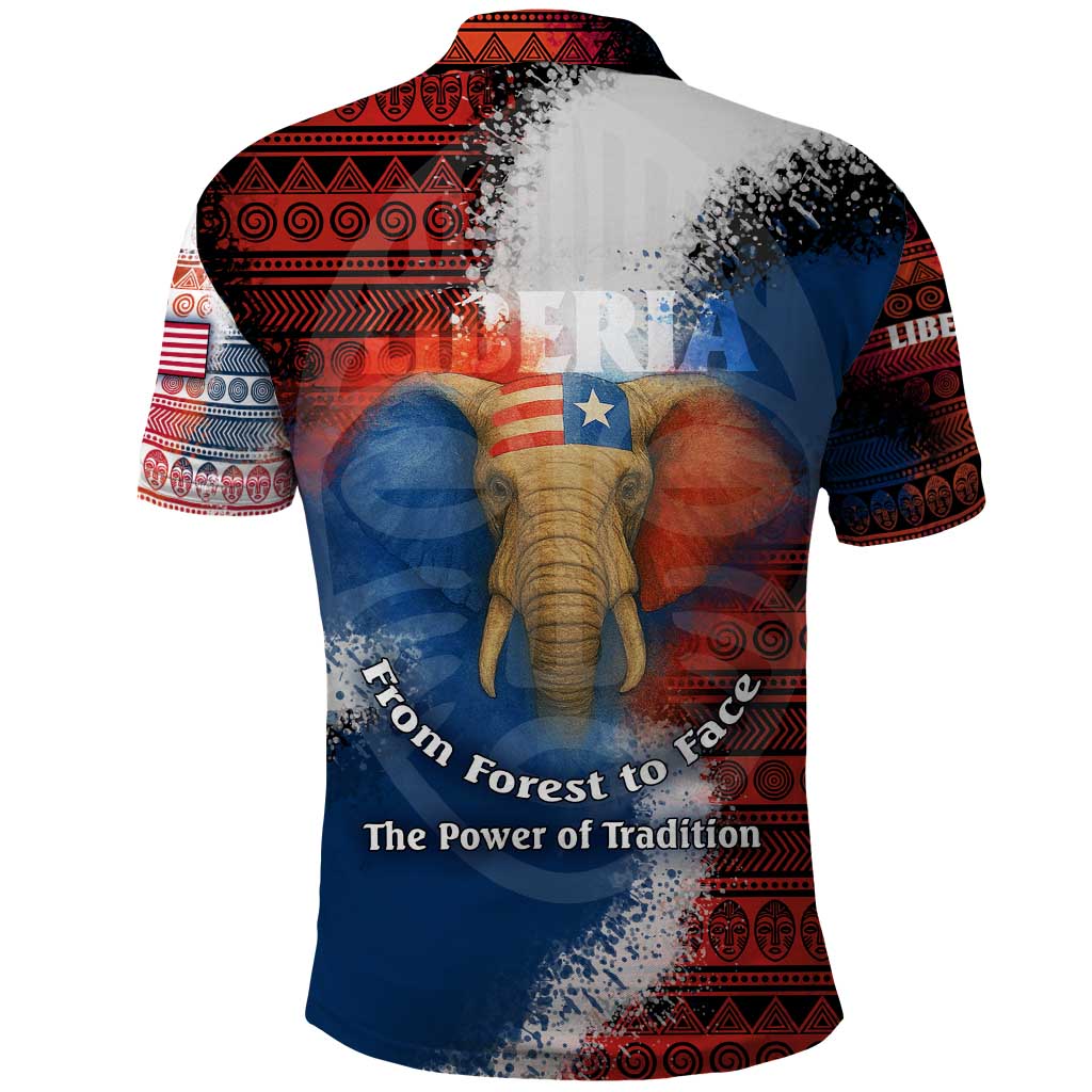 Liberia Elephant Power of Tradition Polo Shirt with Tribal Red Blue Splash Pattern TS04