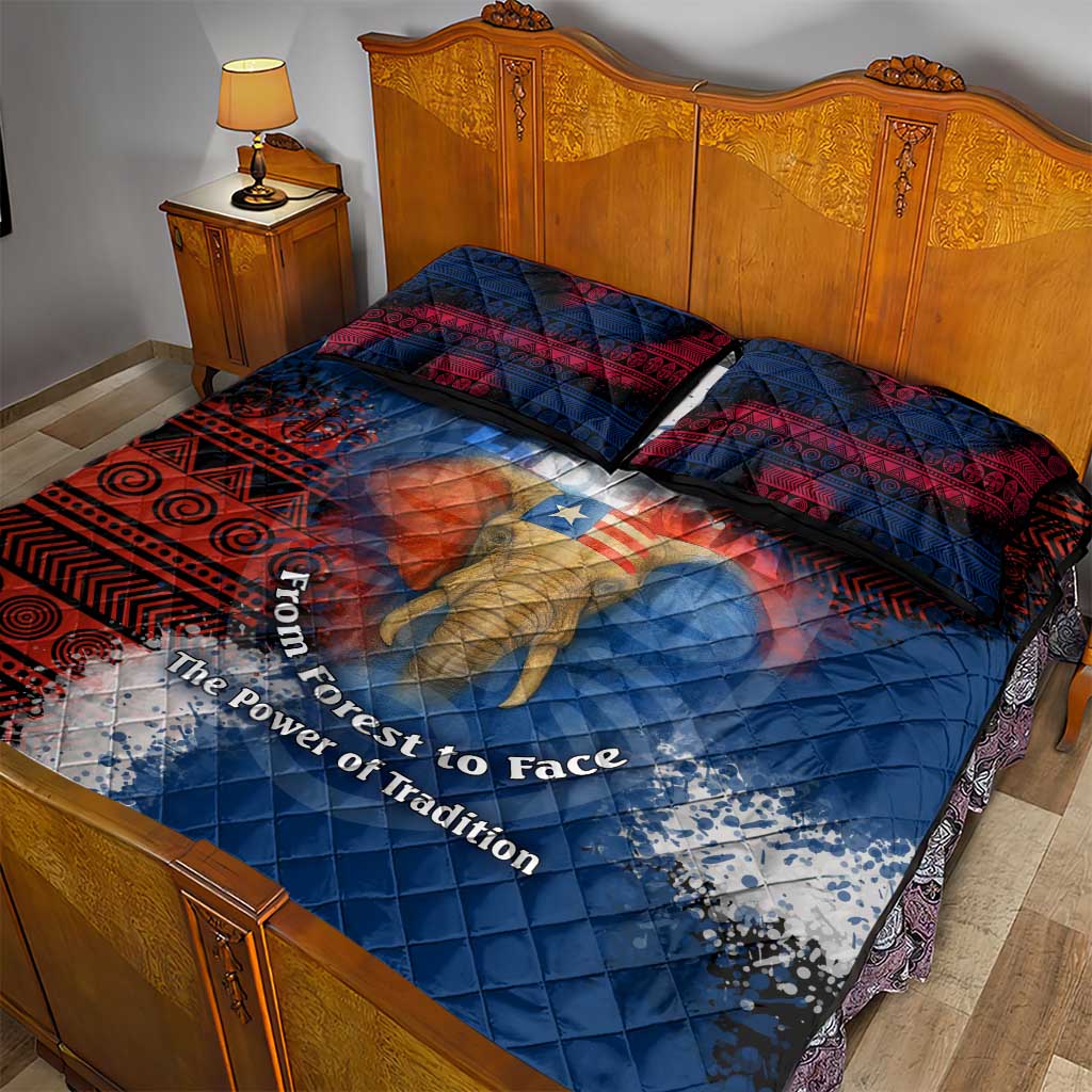 Liberia Elephant Power of Tradition Quilt Bed Set Tribal Red Blue Splash TS04