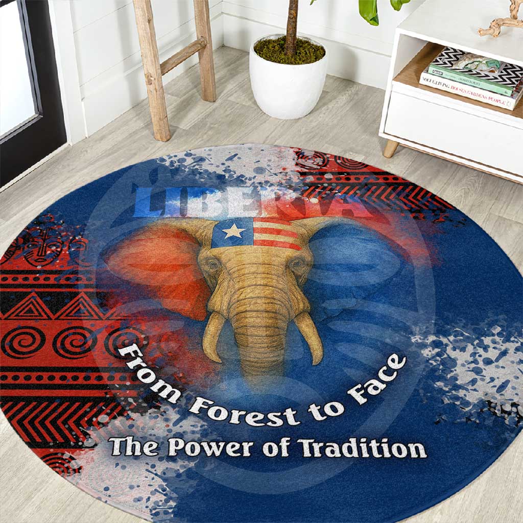 Liberia Elephant Power of Tradition Round Carpet Tribal Red Blue Splash TS04