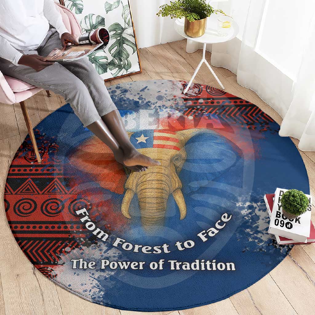 Liberia Elephant Power of Tradition Round Carpet Tribal Red Blue Splash TS04