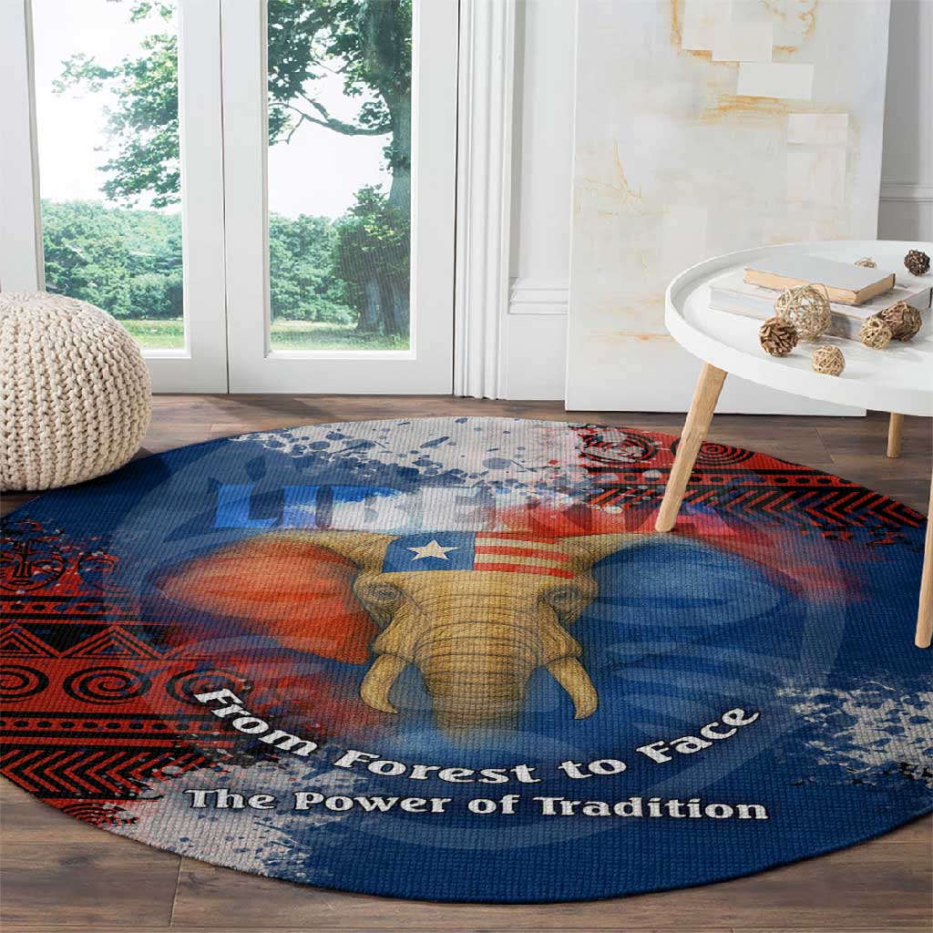 Liberia Elephant Power of Tradition Round Carpet Tribal Red Blue Splash TS04