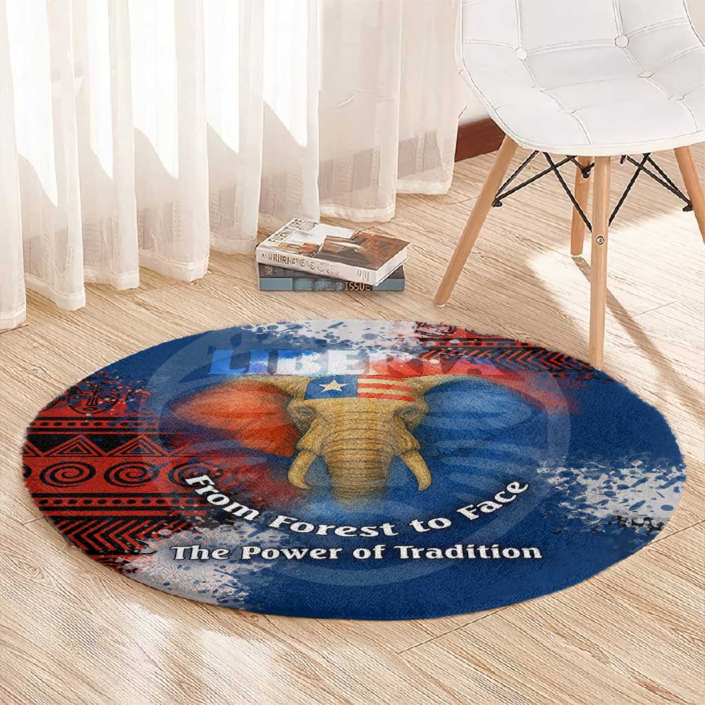 Liberia Elephant Power of Tradition Round Carpet Tribal Red Blue Splash TS04