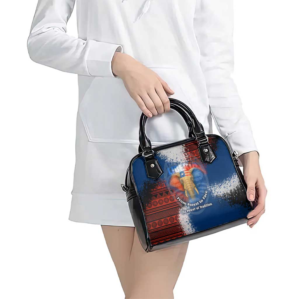 Liberia Elephant Power of Tradition Shoulder Handbag with Tribal Red Blue Splash Pattern TS04