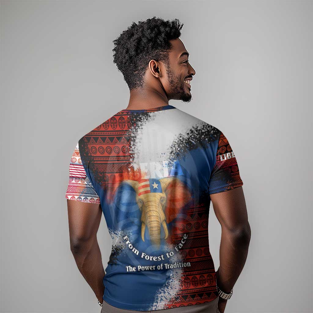 Liberia Elephant Power of Tradition T shirt Tribal Red Blue Splash TS04