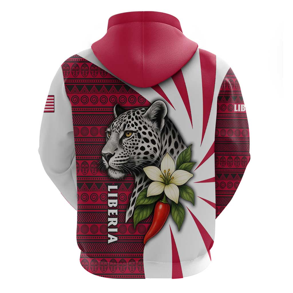 Liberia Hoodie with Leopard Head, White Lily, and Red Chili Tribal Design TS04