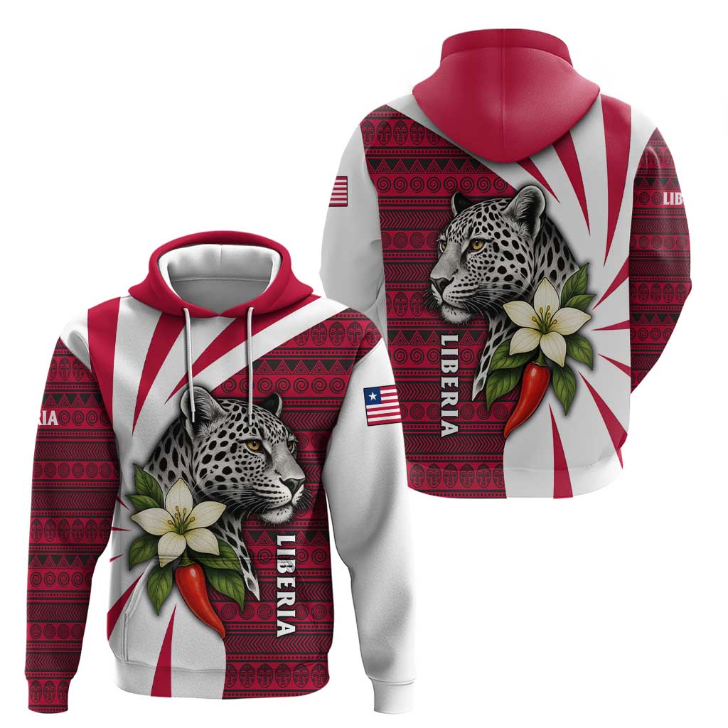 Liberia Hoodie with Leopard Head, White Lily, and Red Chili Tribal Design TS04