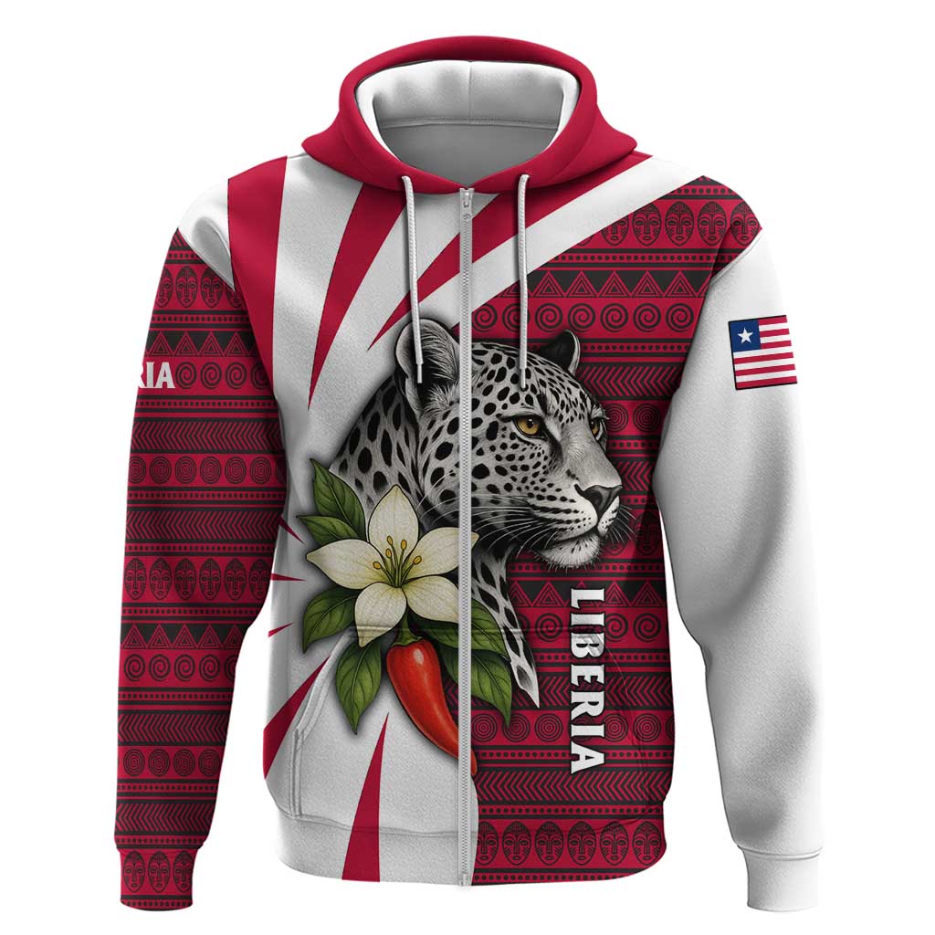 Liberia Hoodie with Leopard Head, White Lily, and Red Chili Tribal Design TS04