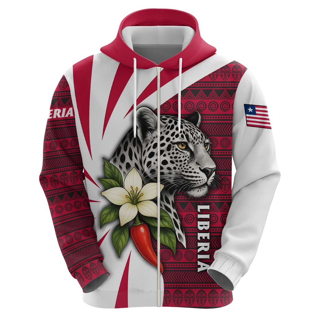 Liberia Hoodie with Leopard Head, White Lily, and Red Chili Tribal Design TS04