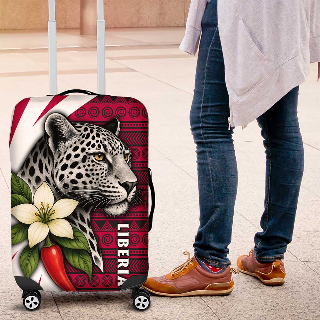 Liberia Luggage Cover with Leopard Head, White Lily, and Red Chili Tribal Design TS04