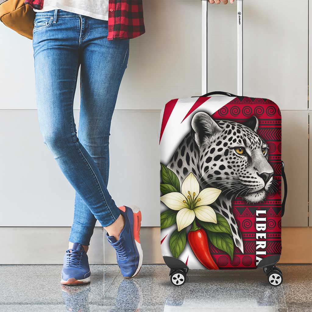 Liberia Luggage Cover with Leopard Head, White Lily, and Red Chili Tribal Design TS04