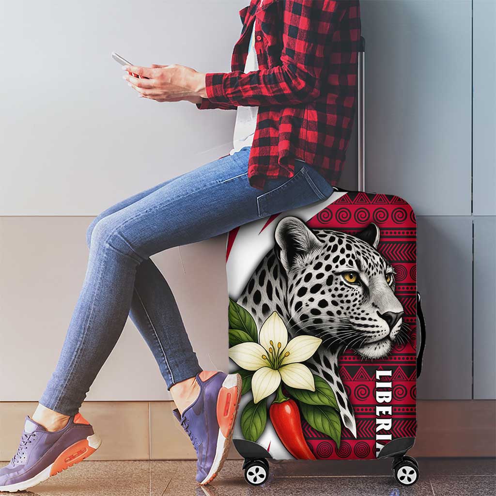 Liberia Luggage Cover with Leopard Head, White Lily, and Red Chili Tribal Design TS04