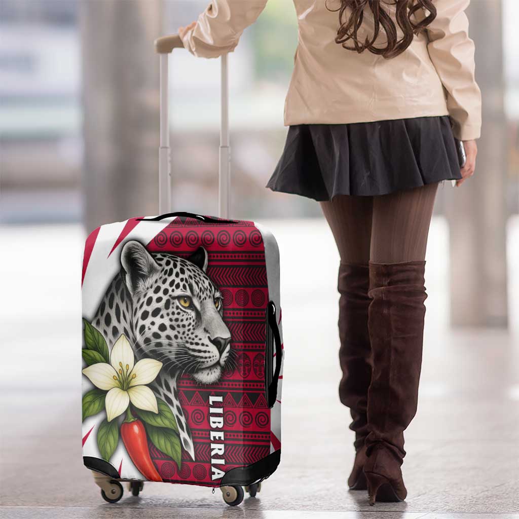 Liberia Luggage Cover with Leopard Head, White Lily, and Red Chili Tribal Design TS04