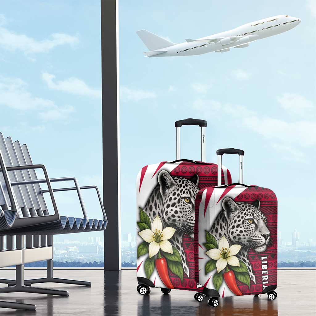 Liberia Luggage Cover with Leopard Head, White Lily, and Red Chili Tribal Design TS04