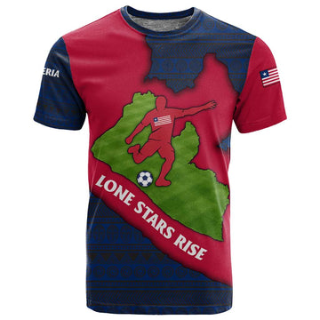 Liberia Lone Stars Rise Football T shirt Map Graphic and National Flag TS04