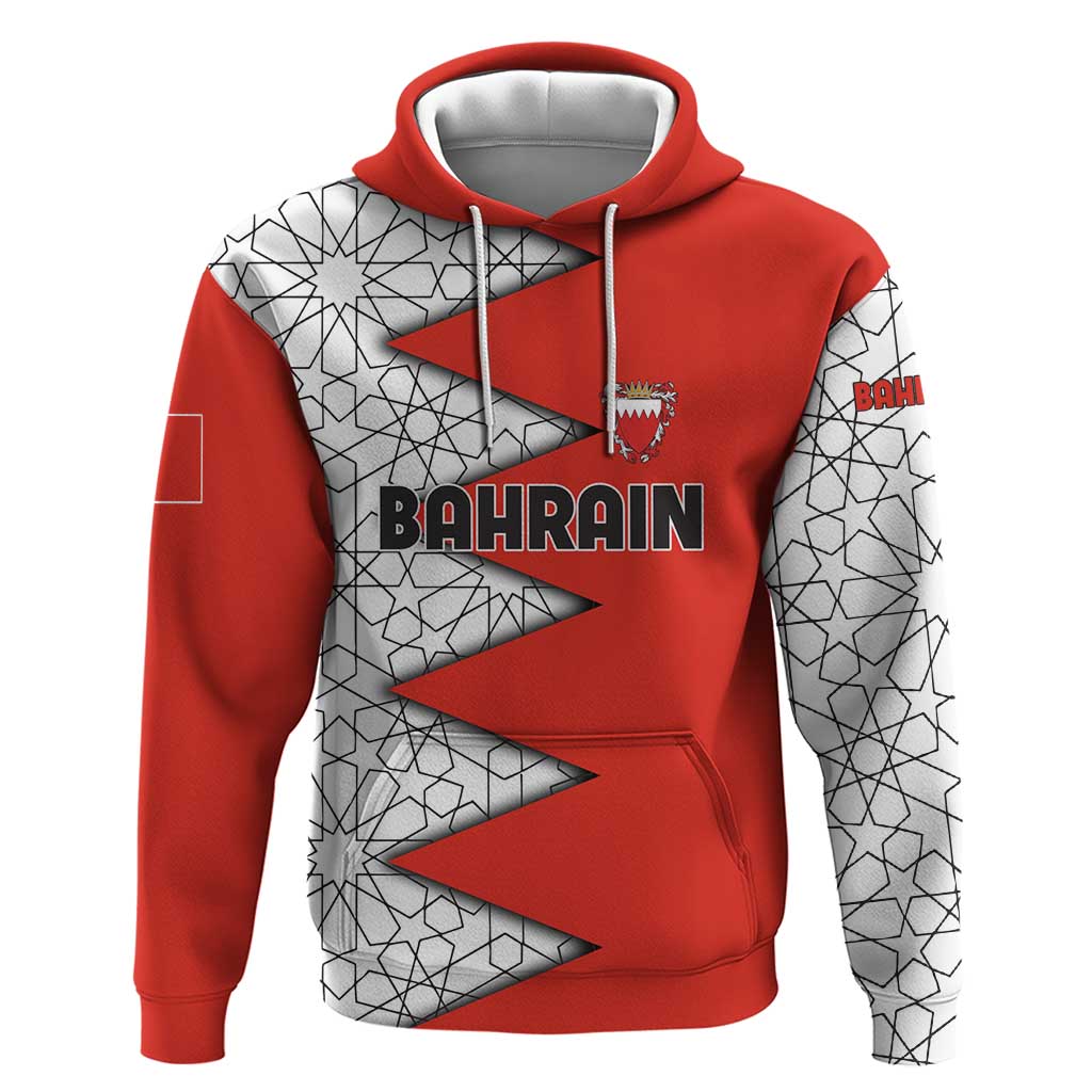 Bahrain Shield Design Hoodie with Arabesque Tile Motif in Red TS04