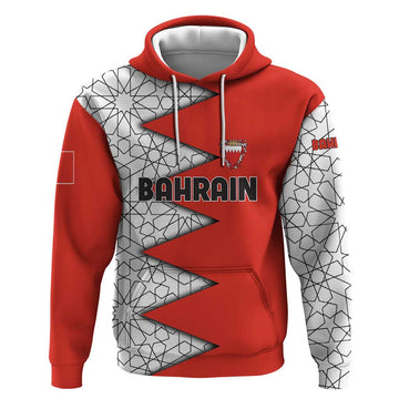 Bahrain Shield Design Hoodie with Arabesque Tile Motif in Red TS04