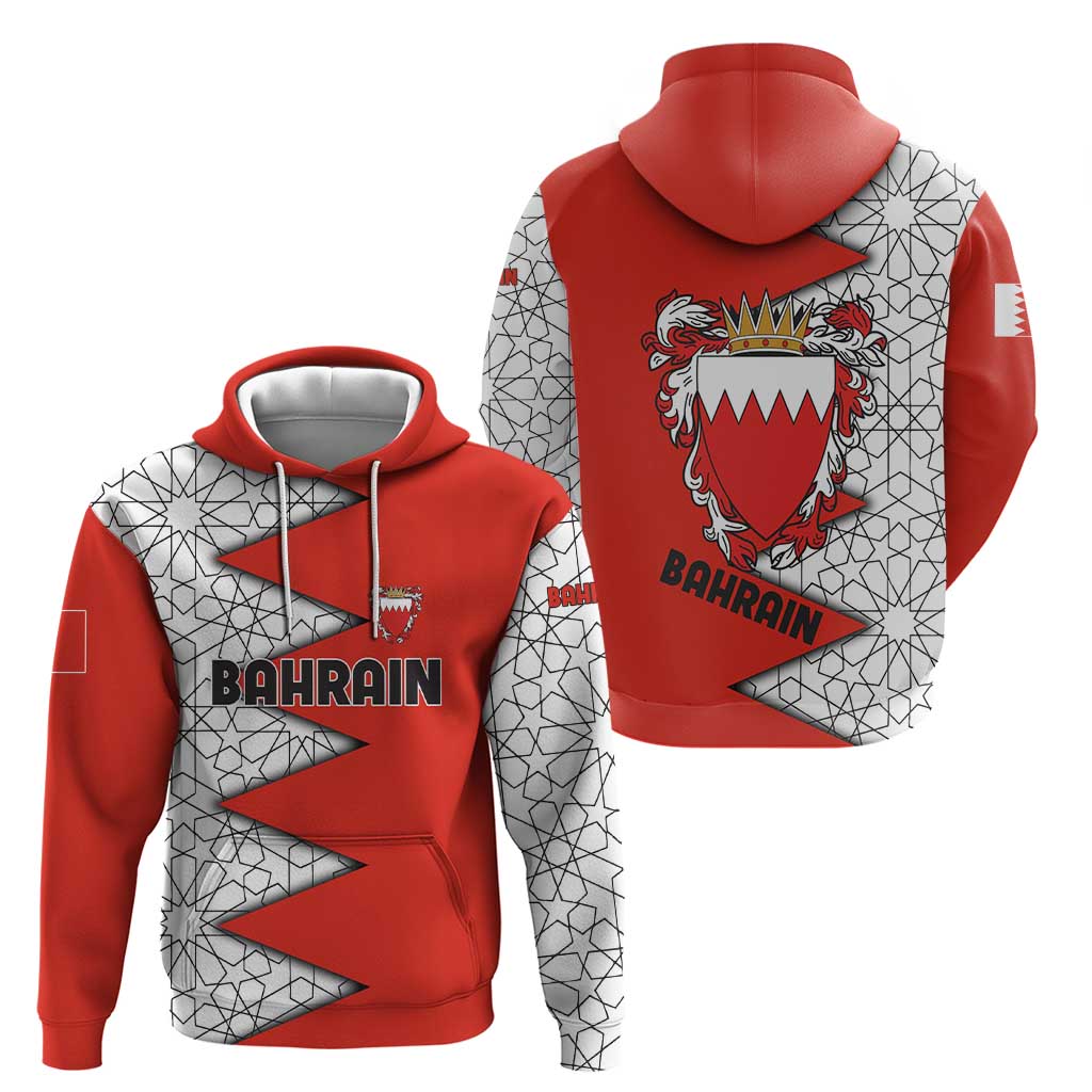 Bahrain Shield Design Hoodie with Arabesque Tile Motif in Red TS04