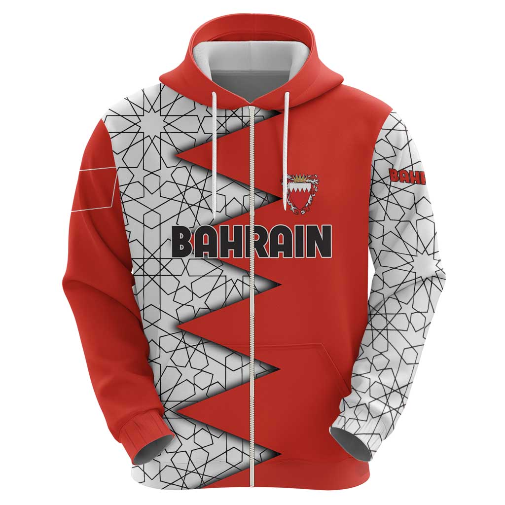 Bahrain Shield Design Hoodie with Arabesque Tile Motif in Red TS04
