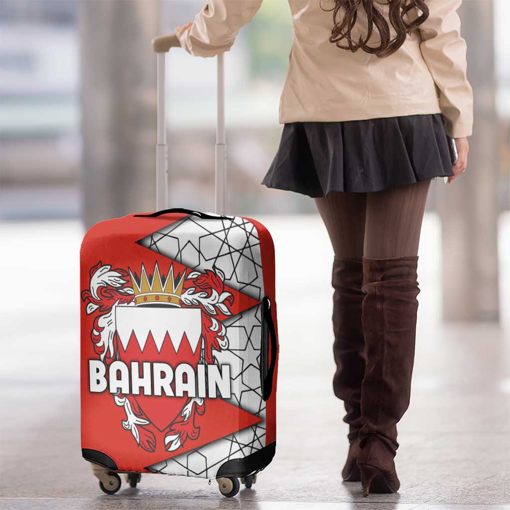 Bahrain Shield Design Luggage Cover with Arabesque Tile Motif in Red TS04