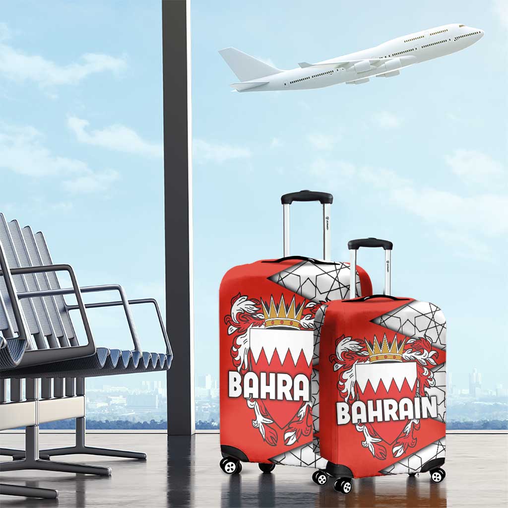 Bahrain Shield Design Luggage Cover with Arabesque Tile Motif in Red TS04