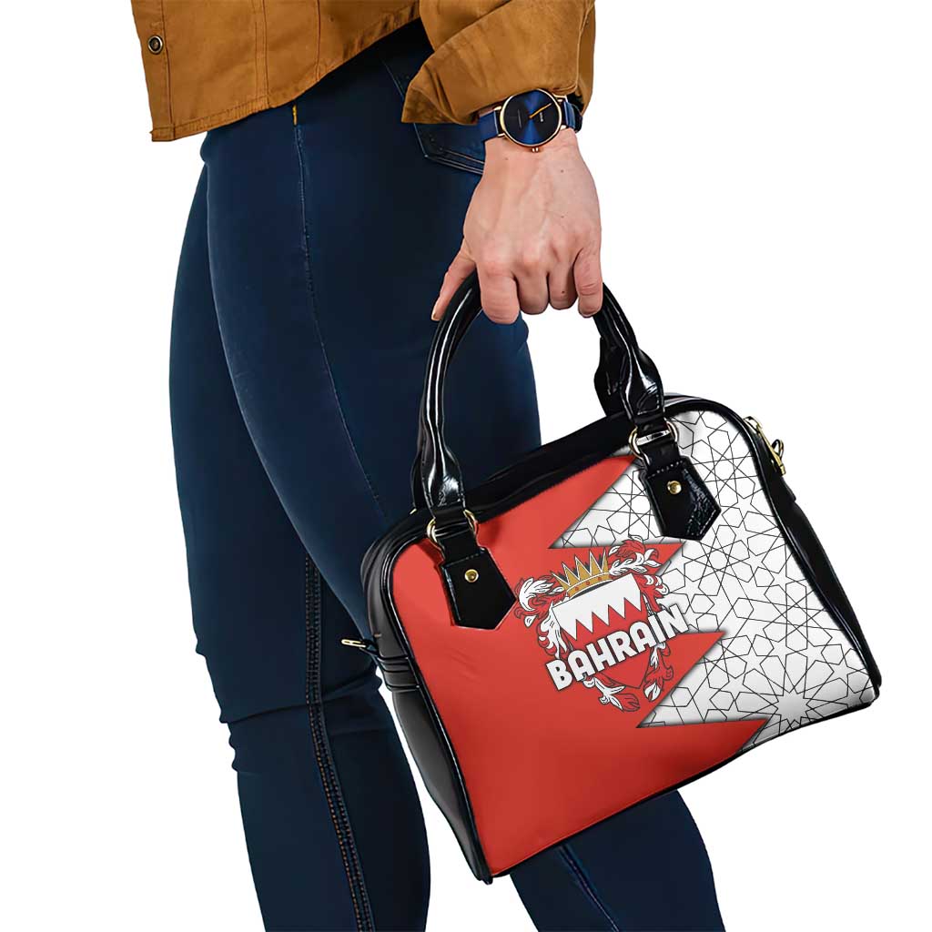 Bahrain Shield Design Shoulder Handbag with Arabesque Tile Motif in Red TS04
