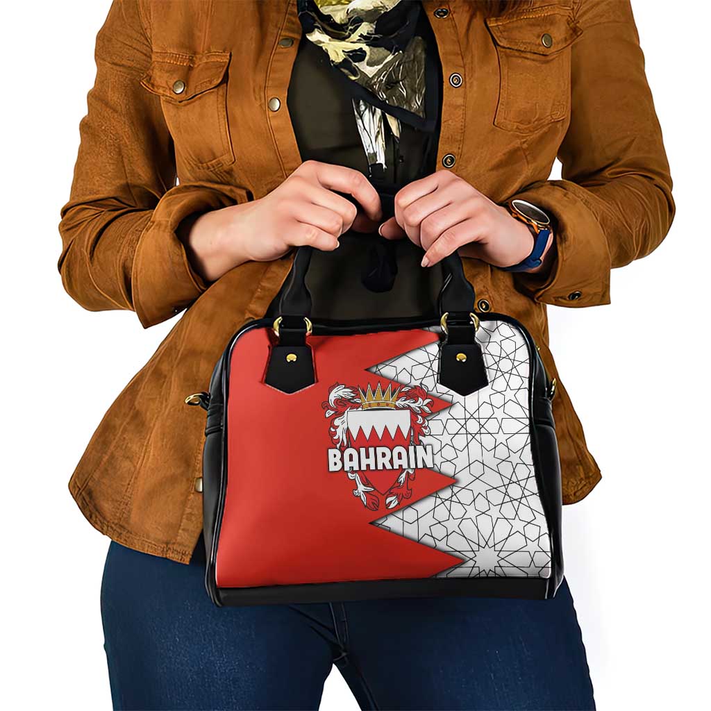 Bahrain Shield Design Shoulder Handbag with Arabesque Tile Motif in Red TS04